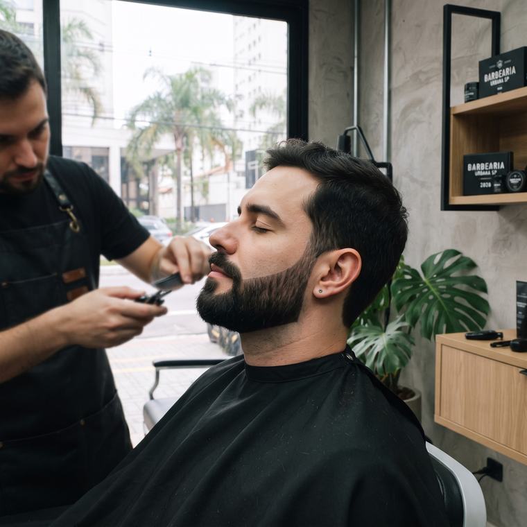Barba sendo aparada com tesoura